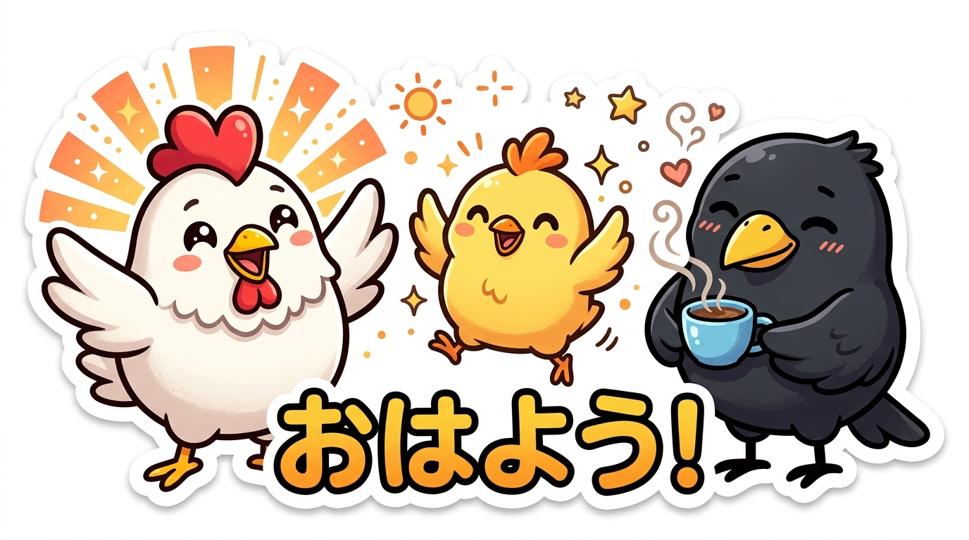 朝の挨拶をする3羽のとり