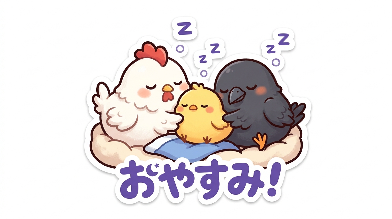 おやすみの挨拶をする3羽のとり